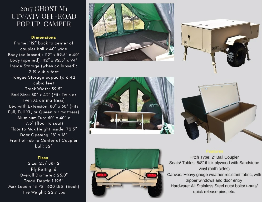 Hi-Standard Outfitters Ghost M1 Tactical Off-Road Overlander Pop Up Tent Camper, UTV Camper, SXS Camper, ATV Camper