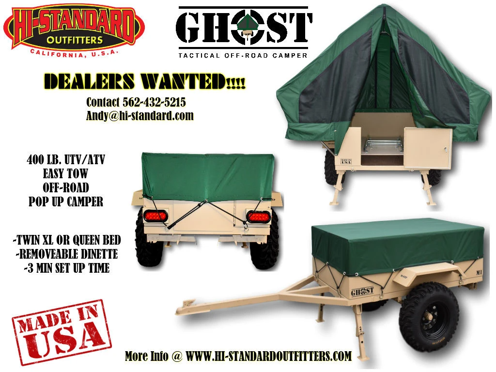 Hi-Standard Outfitters Ghost M1 Tactical Off-Road Overlander Pop Up Tent Camper, UTV Camper, SXS Camper, ATV Camper